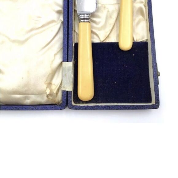 Antique Friar Yellow Original Stainless Steel Carving Knife & Fork Set With Case - Picture 3 of 7